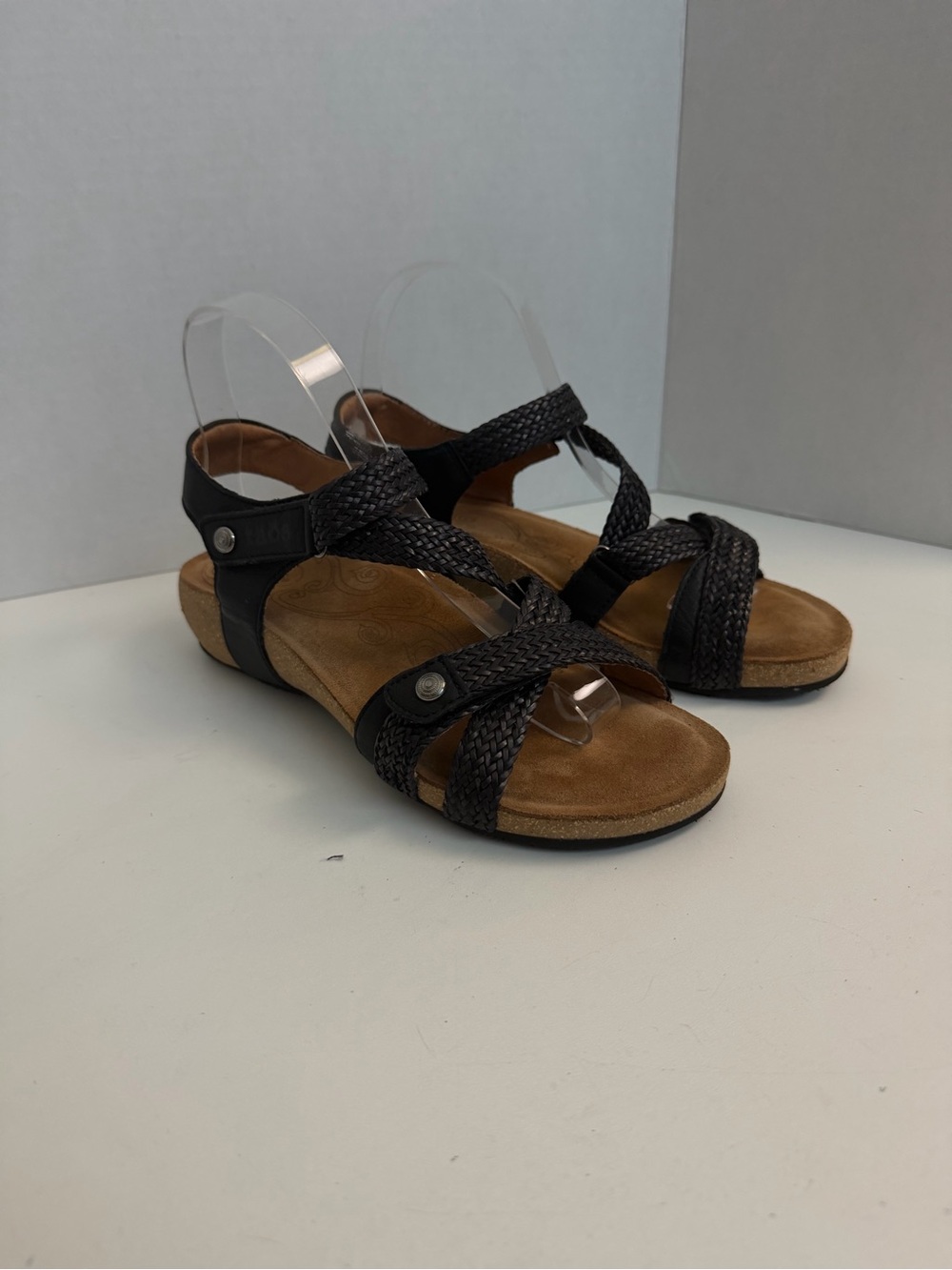Taos Sandals Trulie Leather Braided Strap Adjustable Comfort Travel Black Silver